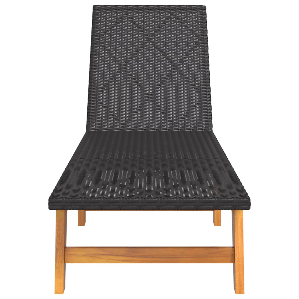 Sun loungers, 2 pcs., black and brown, poly rattan and acacia