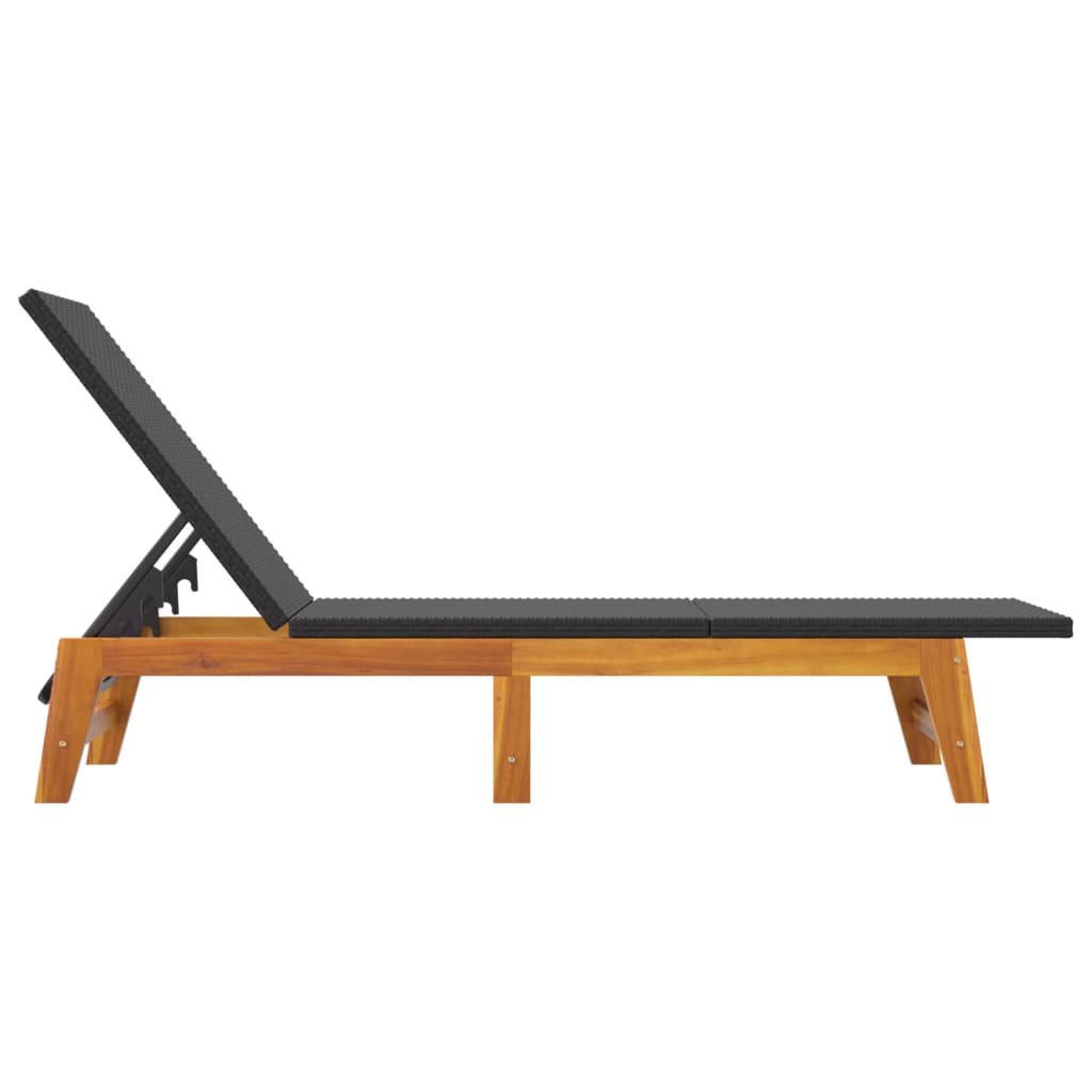 Sun loungers, 2 pcs., black and brown, poly rattan and acacia