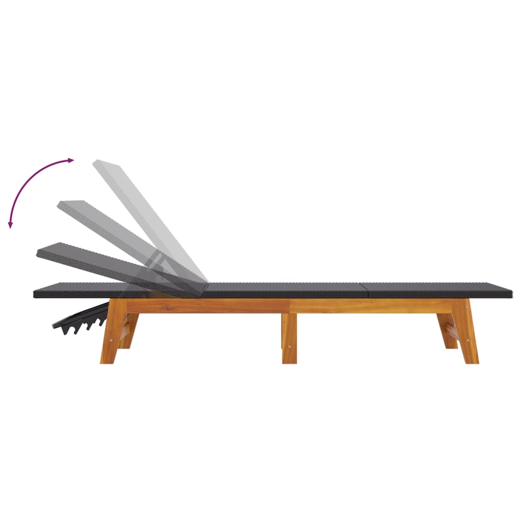 Sun loungers, 2 pcs., black and brown, poly rattan and acacia