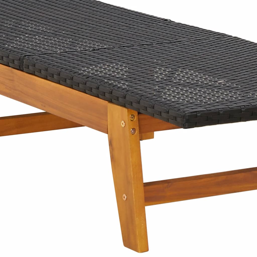 Sun loungers, 2 pcs., black and brown, poly rattan and acacia