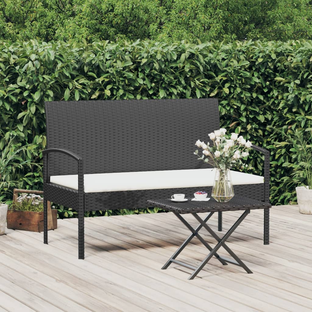 Dārza soliņš ar spilvenu, melns, 105cm, polirotangs