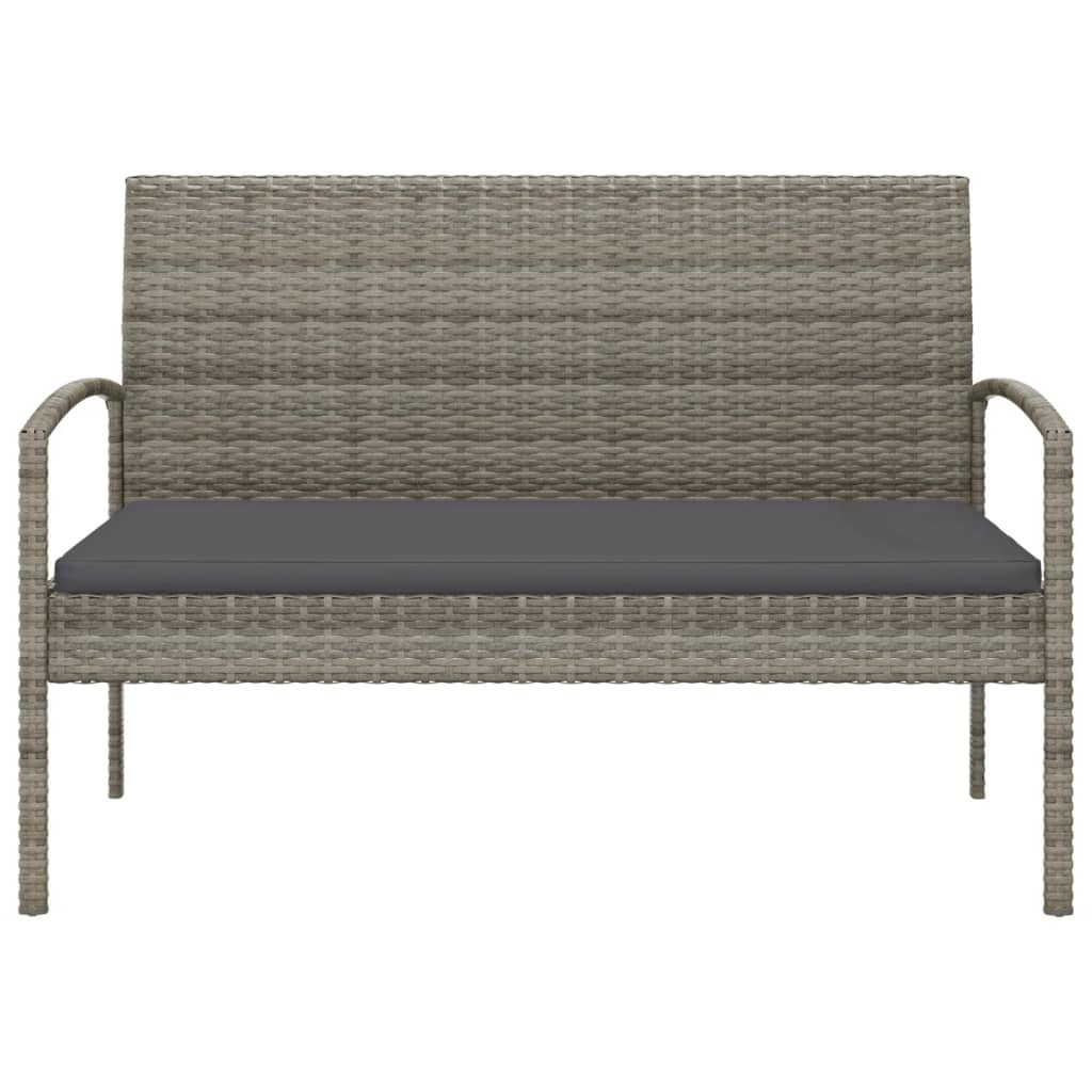 Garden bench with cushion, grey, 105cm, polyrattan