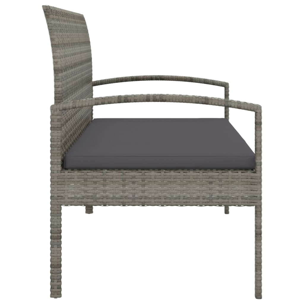 Garden bench with cushion, grey, 105cm, polyrattan