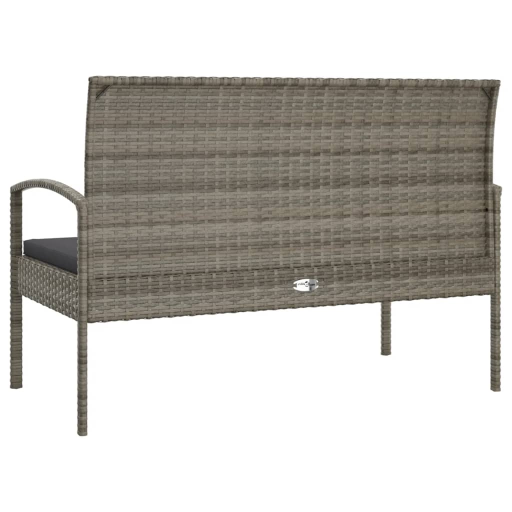 Garden bench with cushion, grey, 105cm, polyrattan