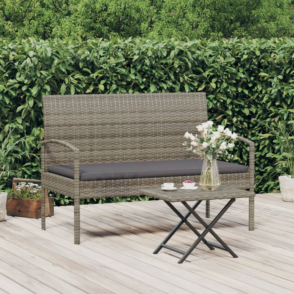 Garden bench with cushion, grey, 105cm, polyrattan