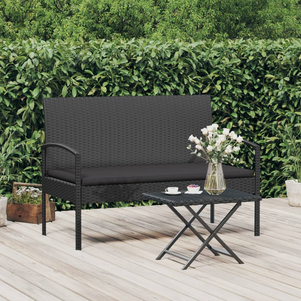 Dārza soliņš ar spilvenu, melns, 105cm, polirotangs