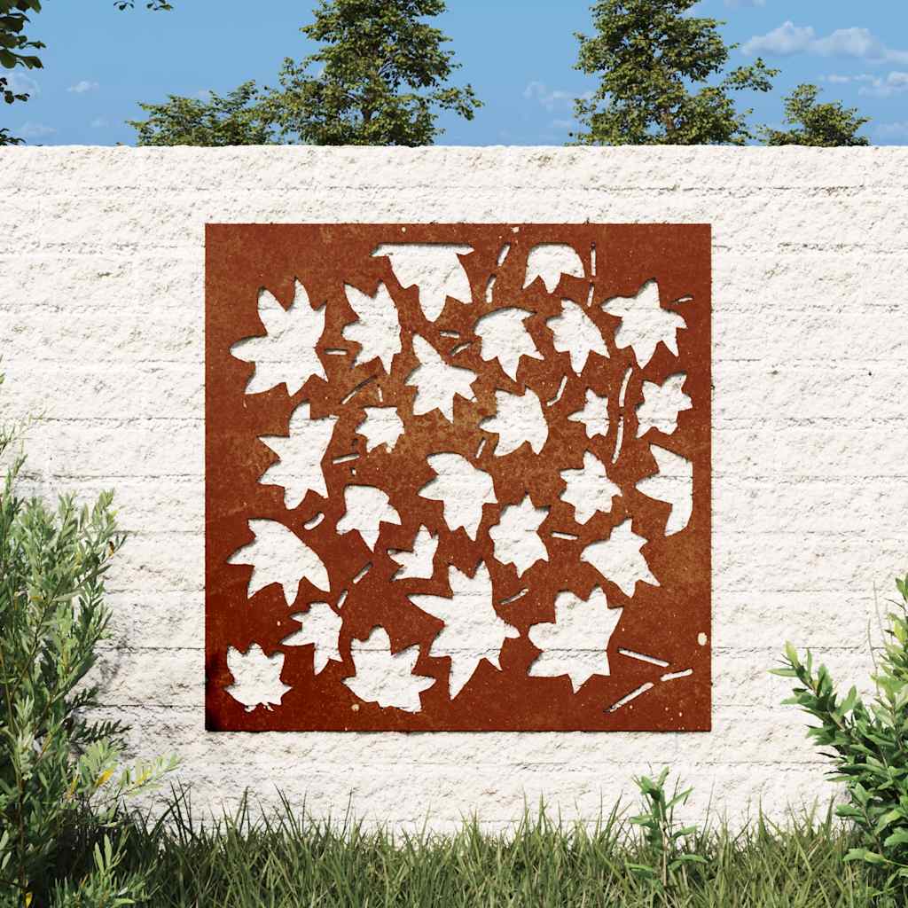 Sodo sienos dekoracija, 55x55cm, corten plienas, klevo lapai