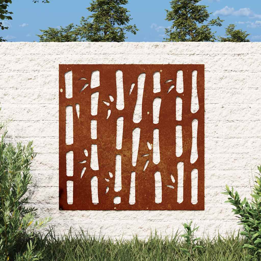 Sodo sienos dekoracija, 55x55cm, corten plienas, bambukas
