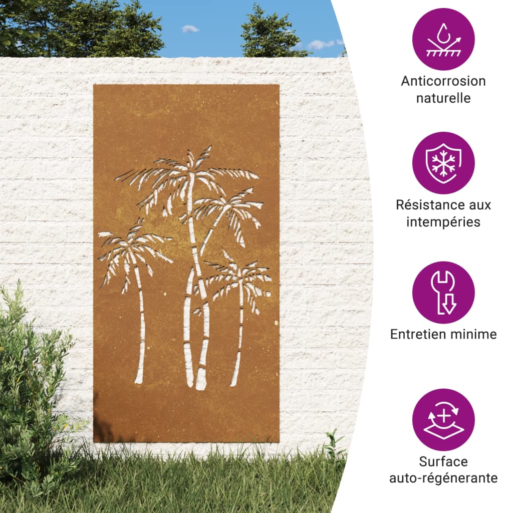 Garden wall decoration, 105x55cm, corten steel, palms