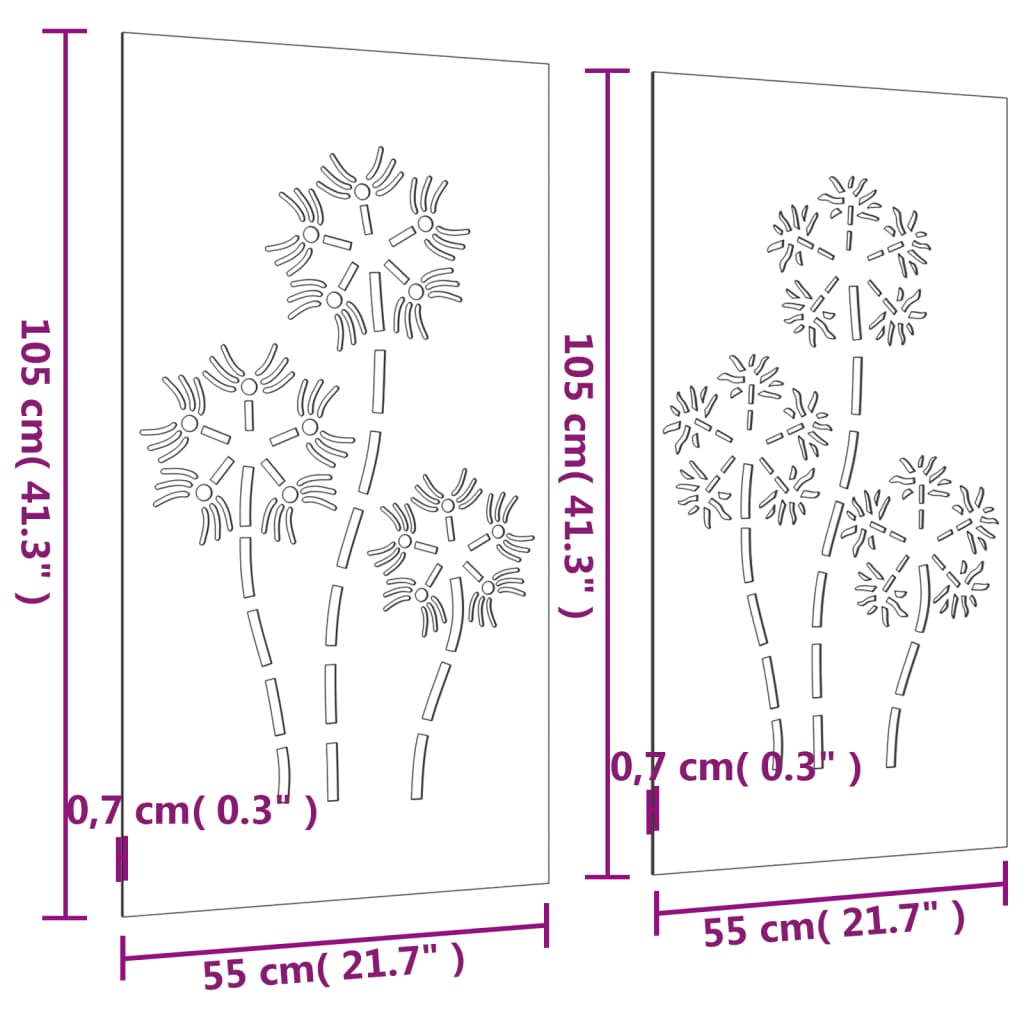 Sodo sienos dekoracija, 2 dalių, 105x55cm, corten plienas
