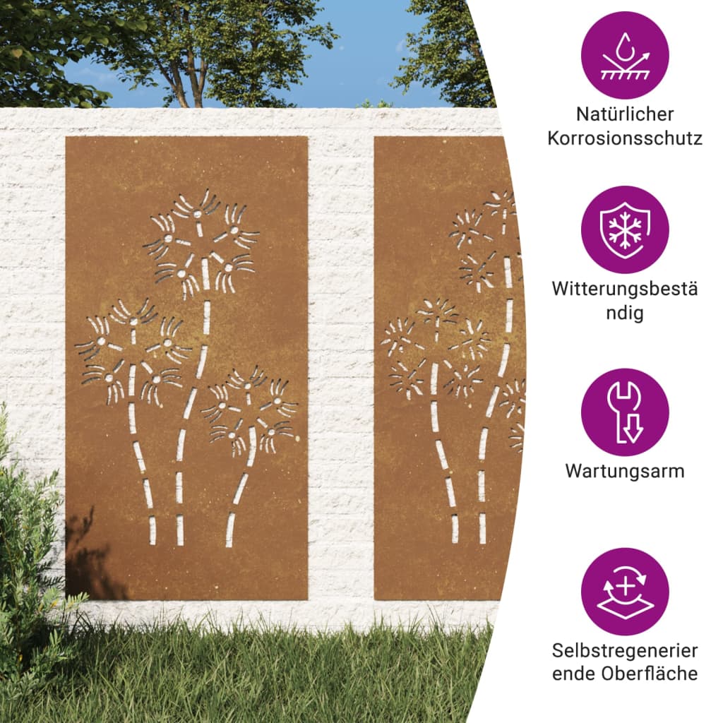 Sodo sienos dekoracija, 2 dalių, 105x55cm, corten plienas