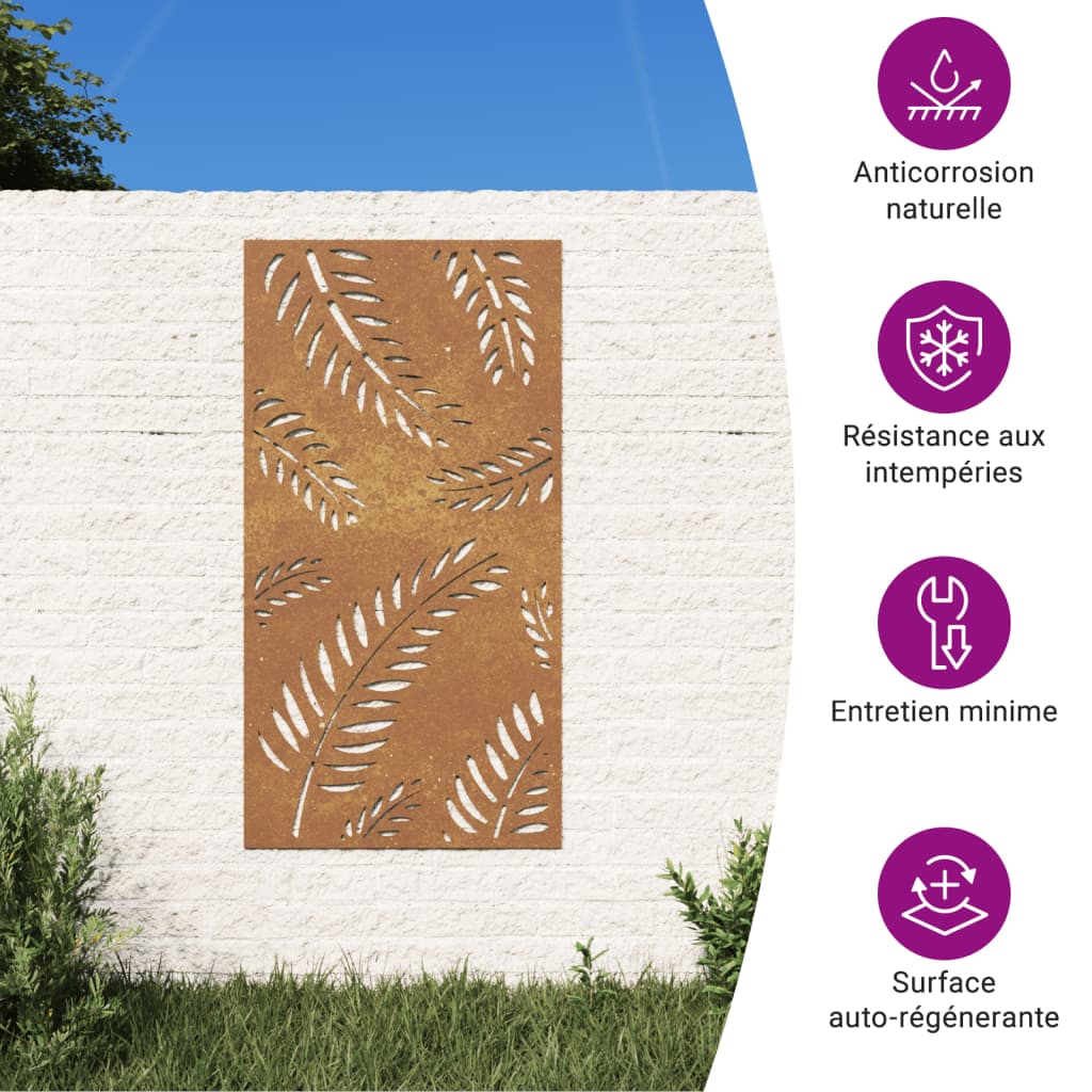 Sodo sienos dekoracija, 105x55cm, corten plienas, lapų dizaino