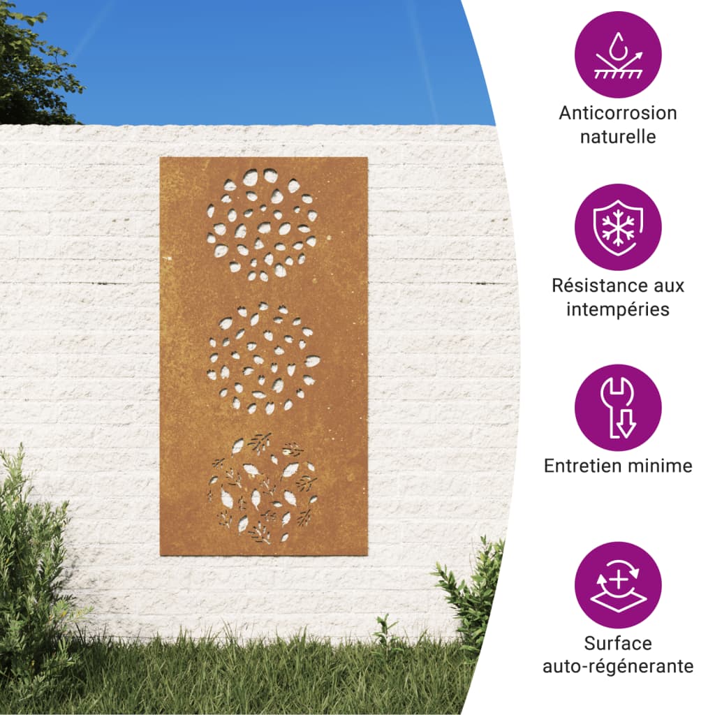Sodo sienos dekoracija, 105x55cm, corten plienas, lapų dizaino