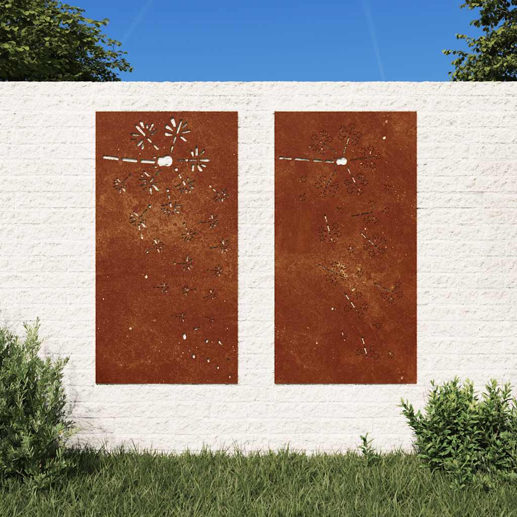 Sodo sienos dekoracija, 2 dalių, 105x55cm, corten plienas