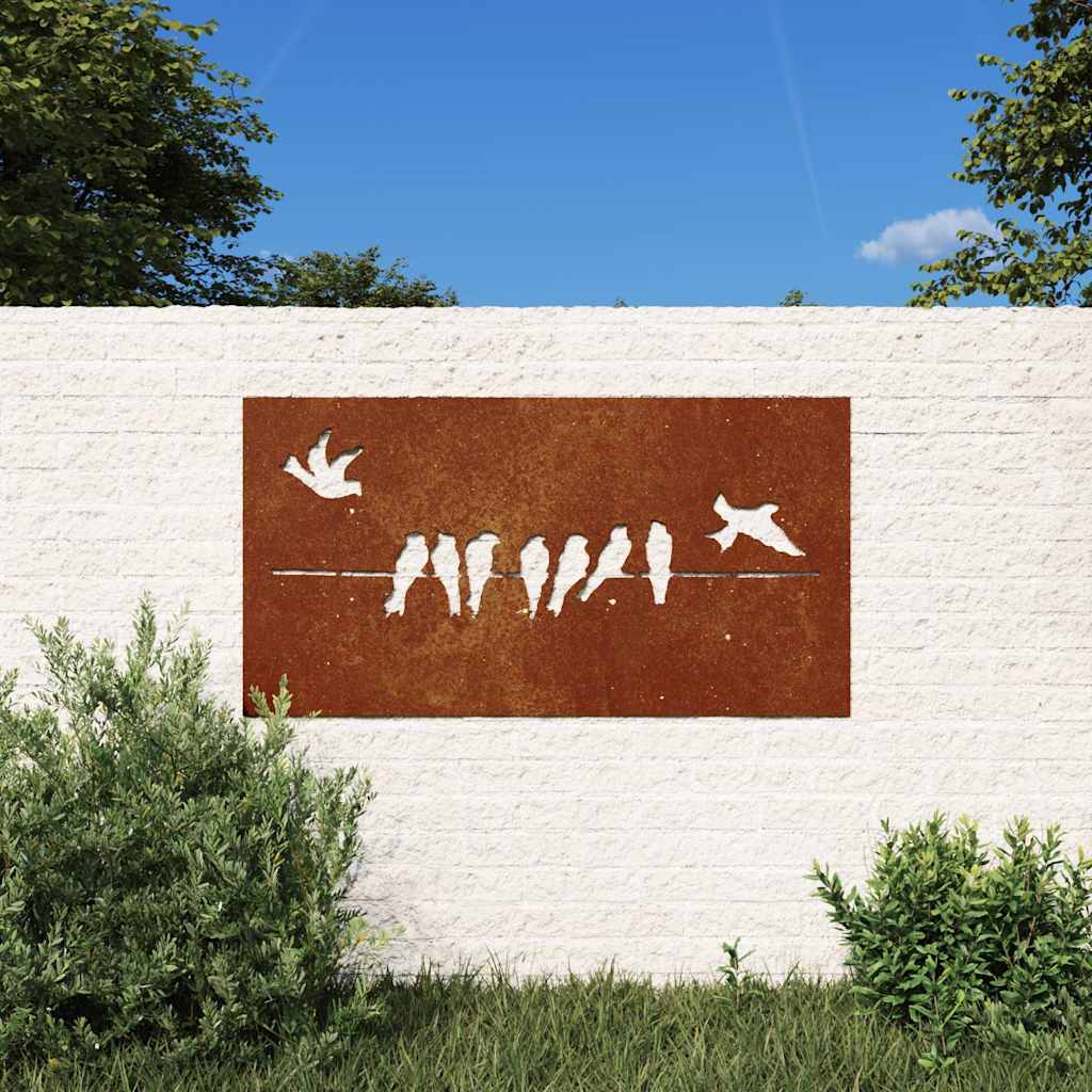 Sodo sienos dekoracija, 105x55cm, corten plienas, paukščiai