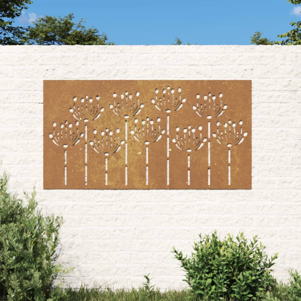 Dārza sienas dekors, 105x55cm, kortena tērauds, ziedu dizains