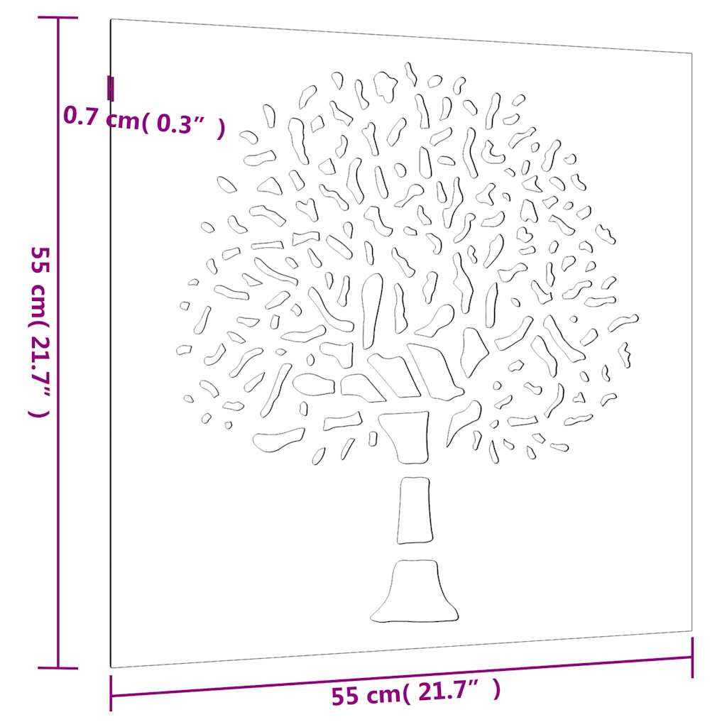 Garden wall decoration, 55x55cm, corten steel, wood design