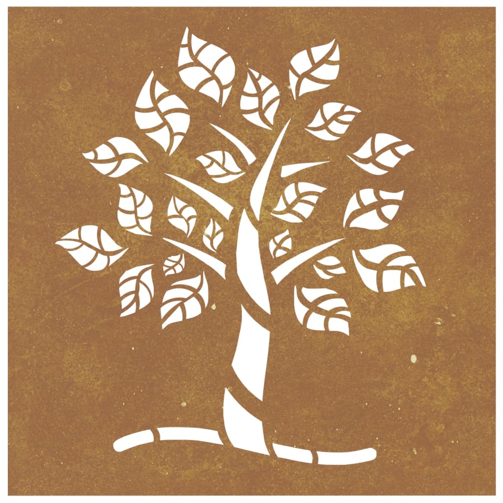 Garden wall decoration, 55x55cm, corten steel, wood design