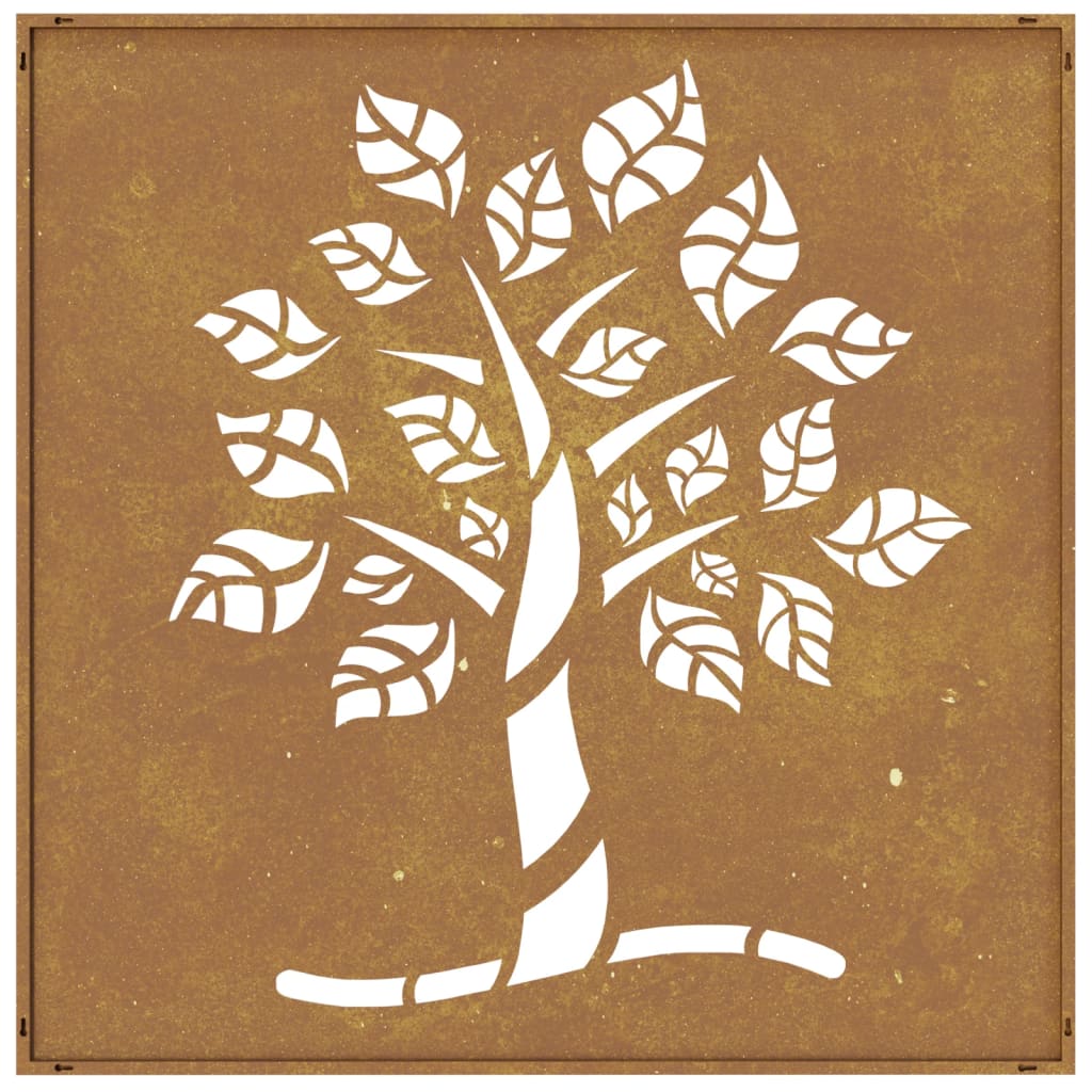 Garden wall decoration, 55x55cm, corten steel, wood design