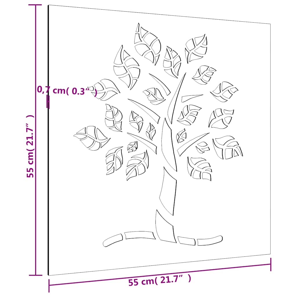 Garden wall decoration, 55x55cm, corten steel, wood design