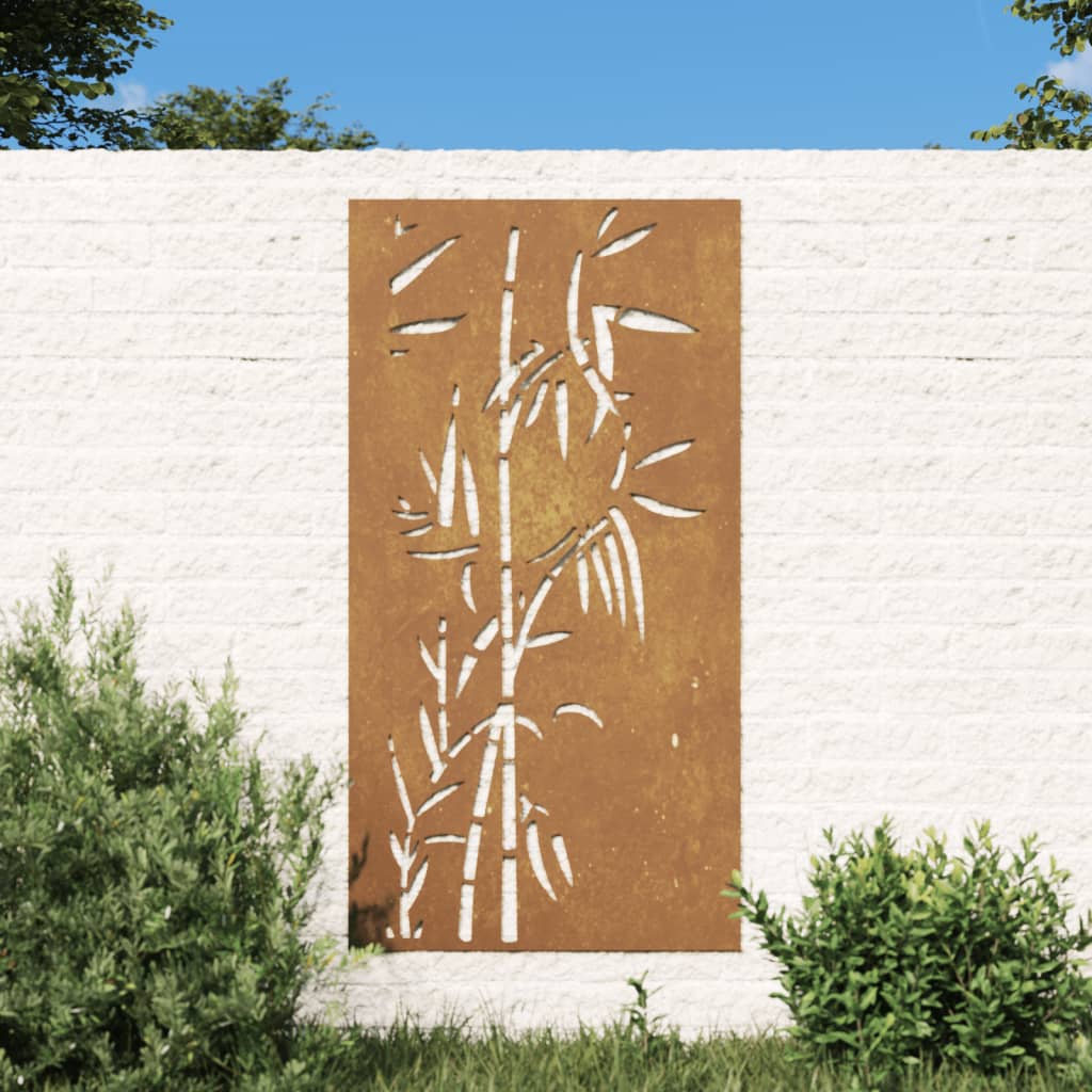 Sodo sienos dekoracija, 105x55cm, corten plienas, bambukas