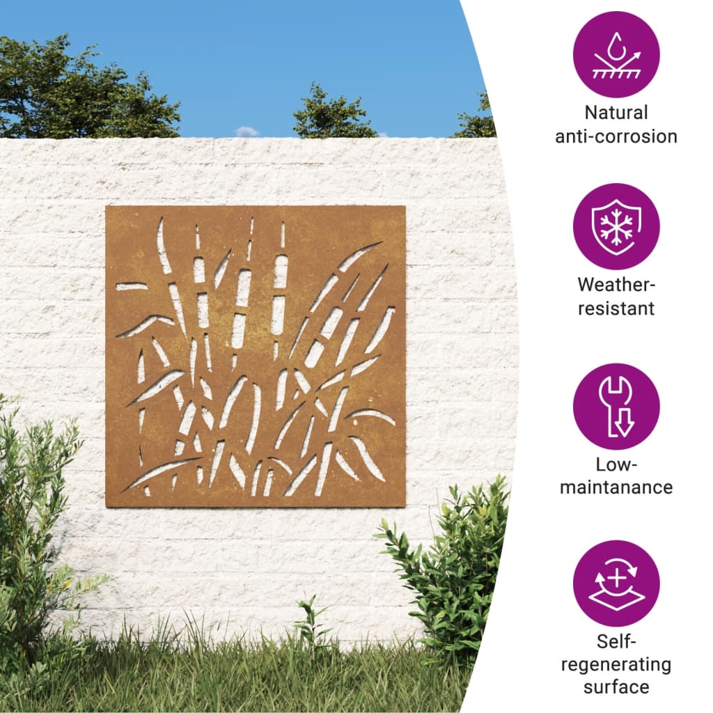 Dārza sienas dekors, 55x55cm, corten tērauds, zāles dizains