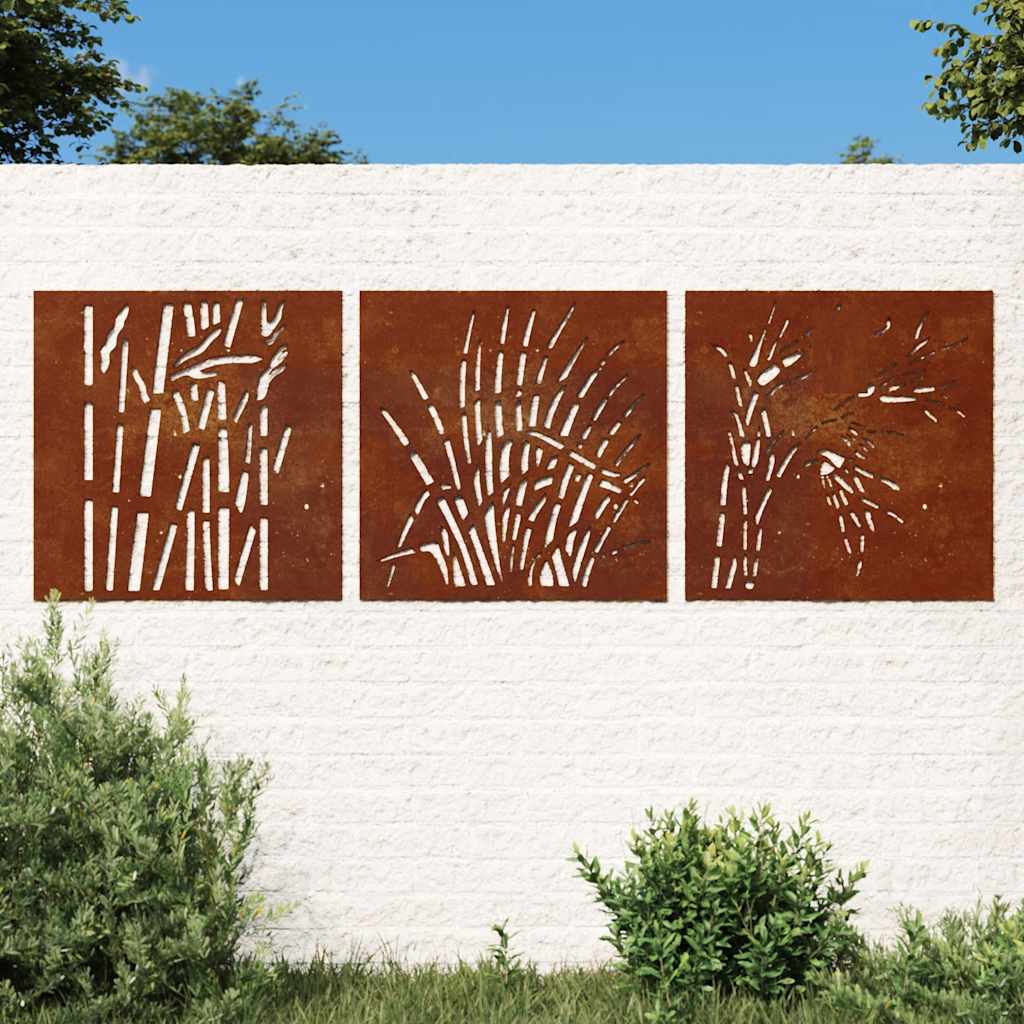 Sodo sienos dekoracija, 3 dalių, 55x55cm, corten plienas