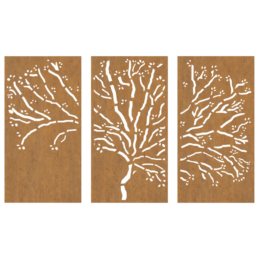 Sodo sienos dekoracija, 3 dalių, 105x55cm, corten plienas