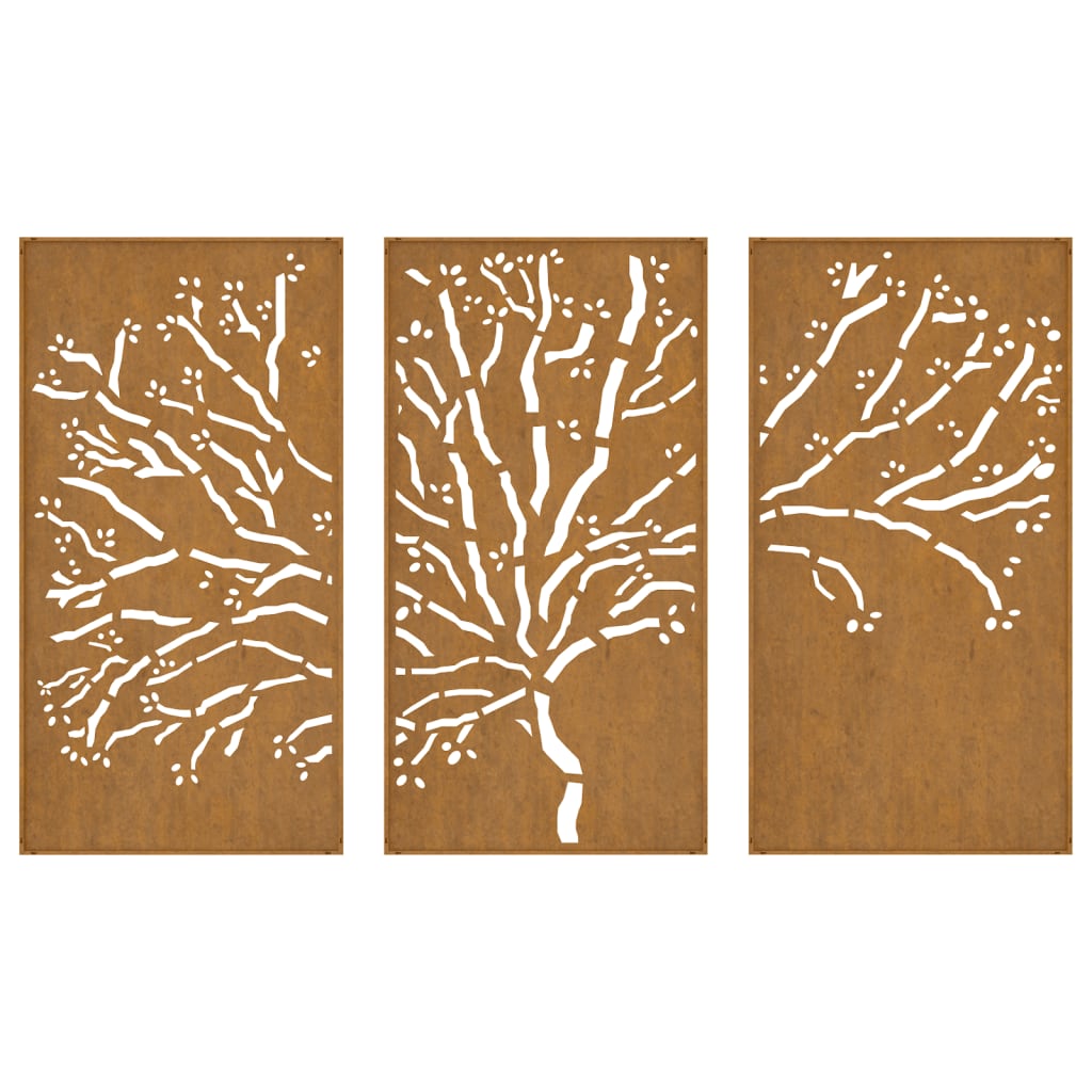 Sodo sienos dekoracija, 3 dalių, 105x55cm, corten plienas