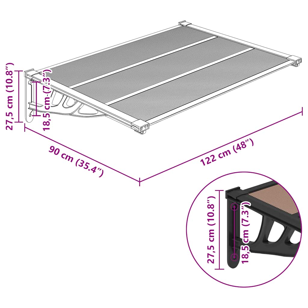 Canopy for a door, black, 122x90cm, polycarbonate