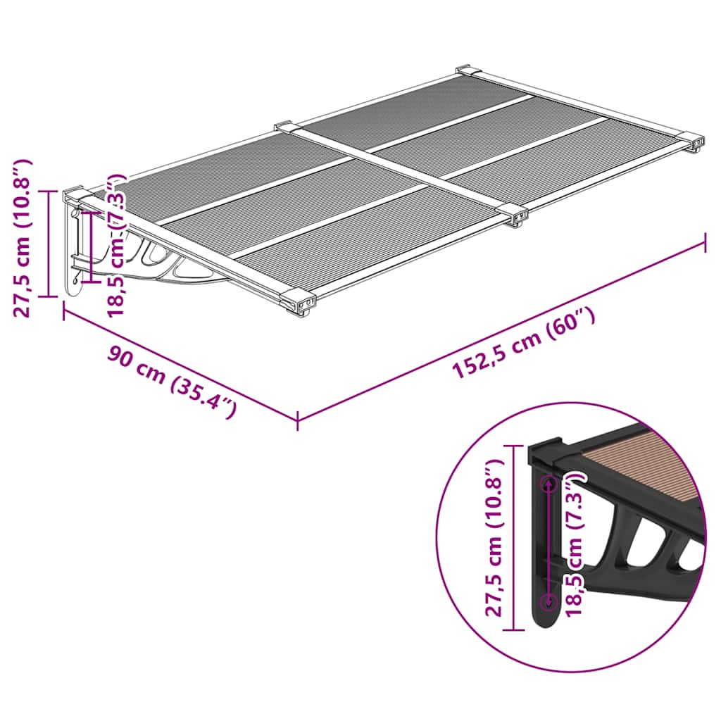 Door canopy, black, 152.5x90cm, polycarbonate
