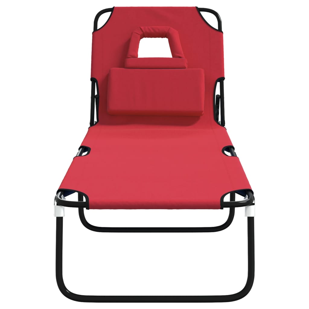 Folding sun lounger, red, Oxford fabric/steel