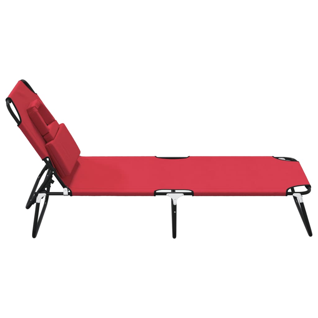 Folding sun lounger, red, Oxford fabric/steel