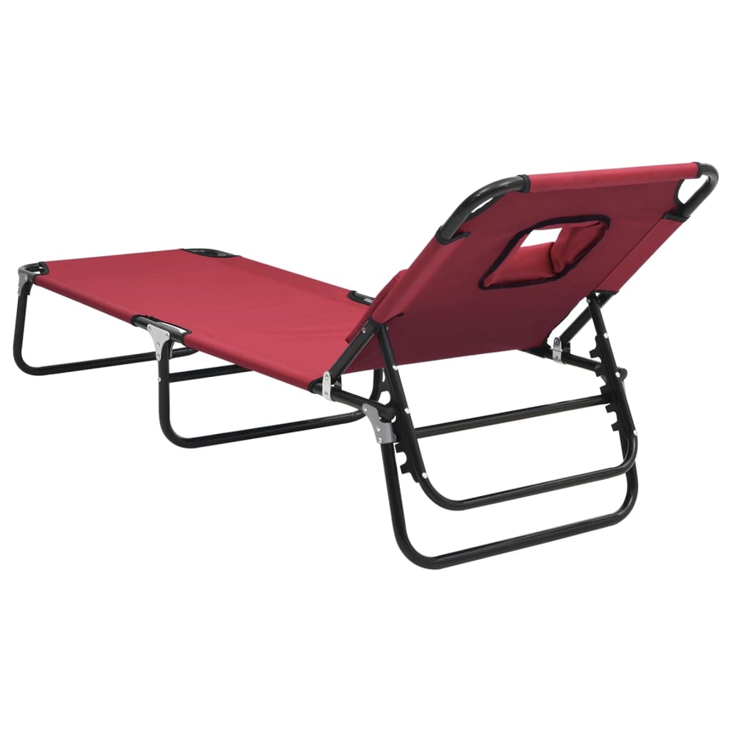 Folding sun lounger, red, Oxford fabric/steel