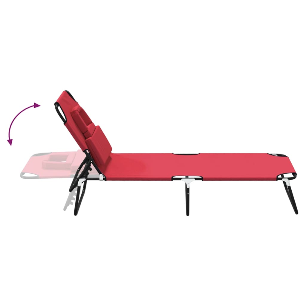 Folding sun lounger, red, Oxford fabric/steel