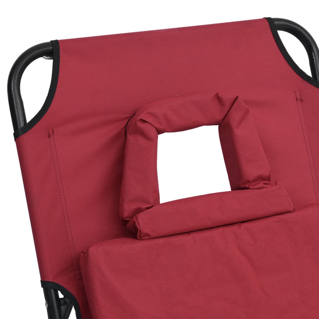 Folding sun lounger, red, Oxford fabric/steel