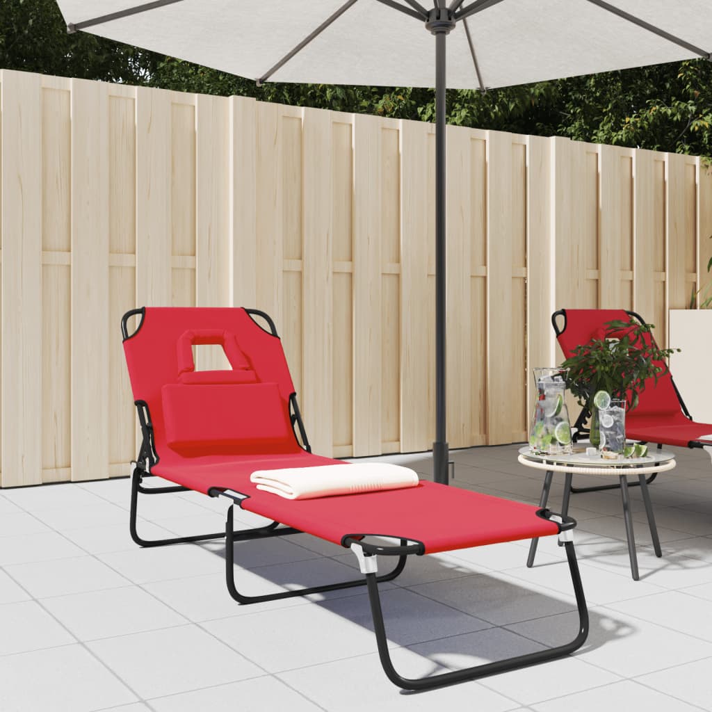 Folding sun lounger, red, Oxford fabric/steel