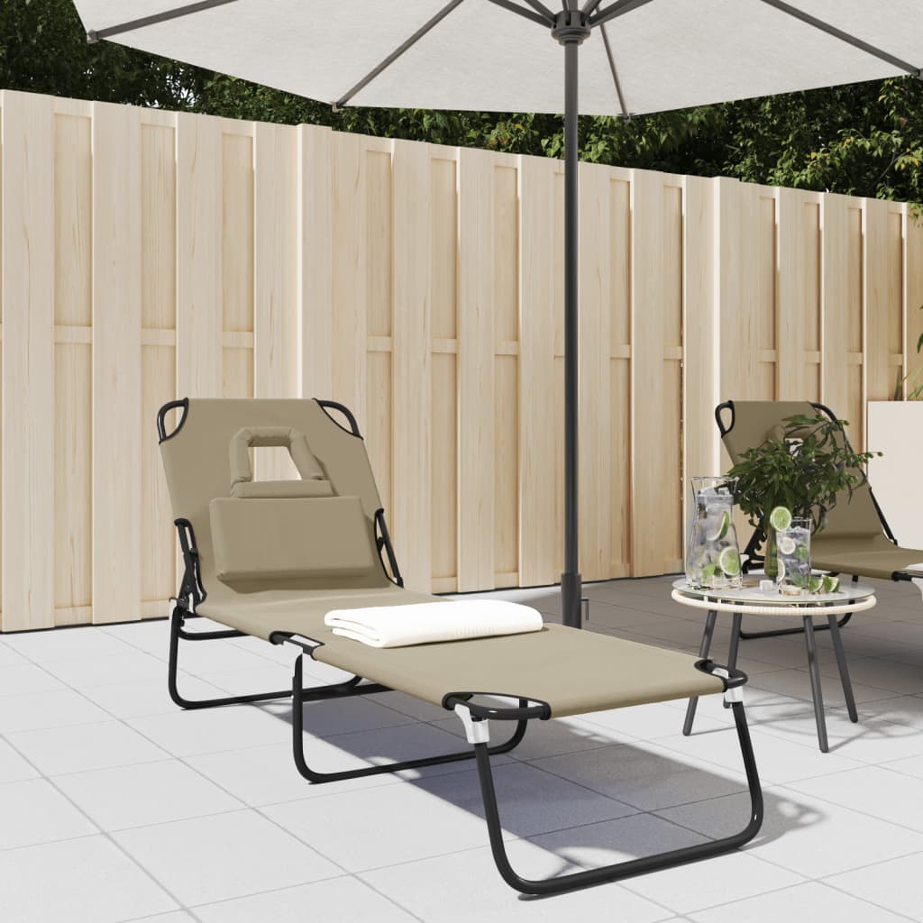 Folding sun lounger, taupe, Oxford fabric/steel