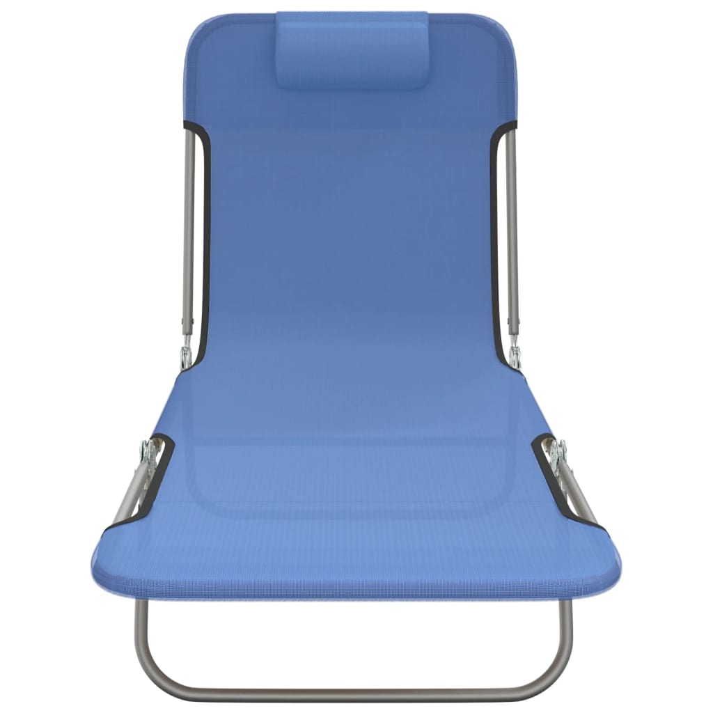 Foldable sun loungers, 2 pcs, blue, textilene/steel