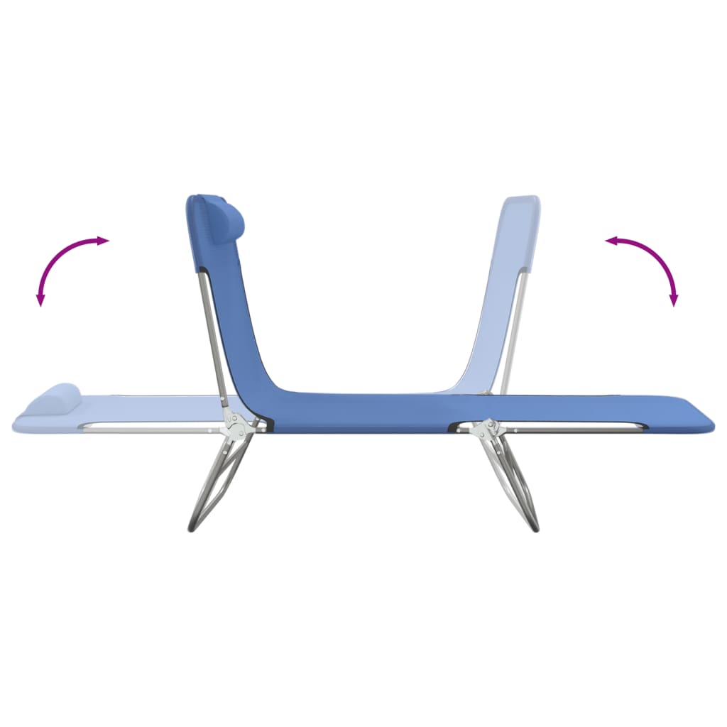 Foldable sun loungers, 2 pcs, blue, textilene/steel
