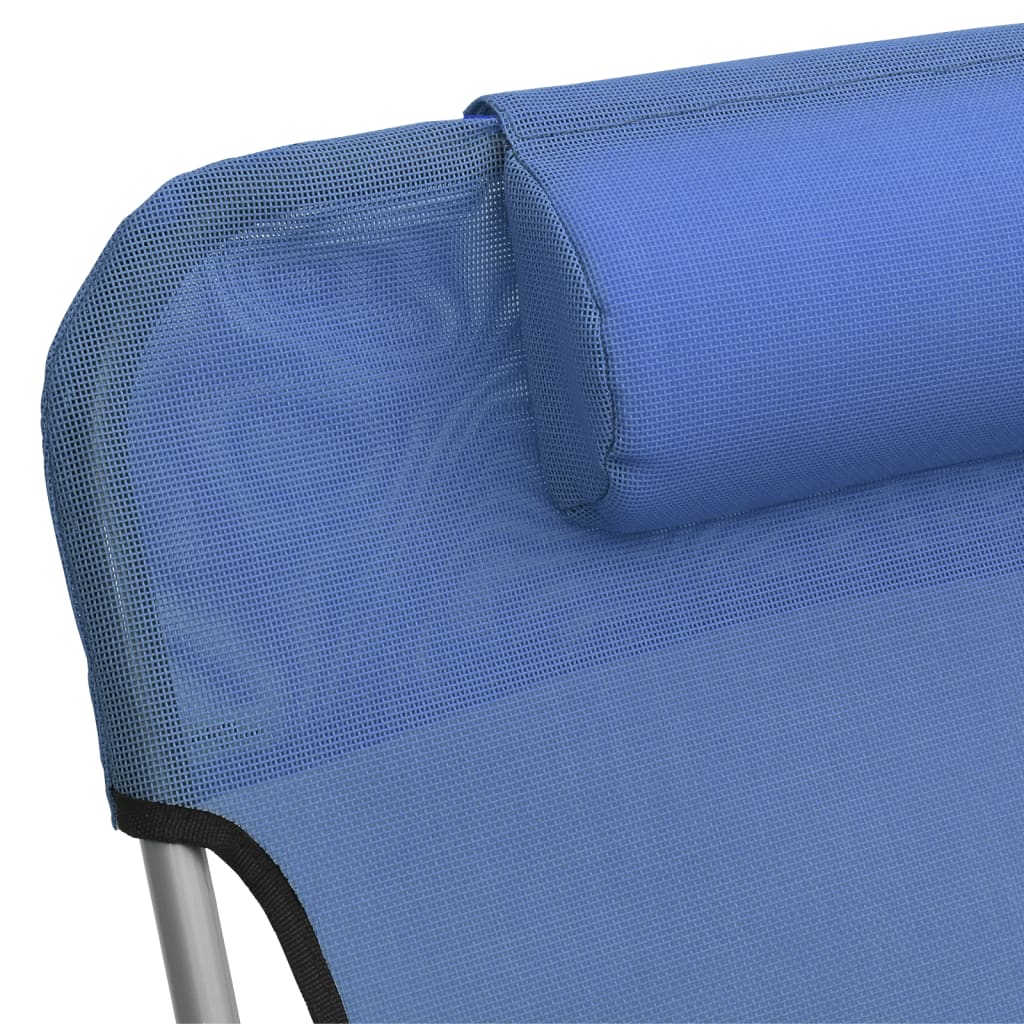 Foldable sun loungers, 2 pcs, blue, textilene/steel
