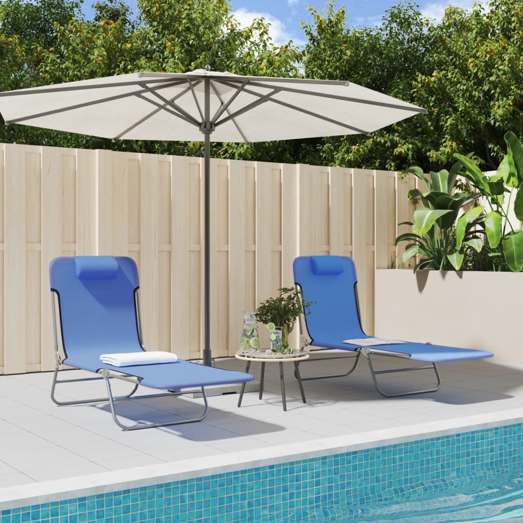 Foldable sun loungers, 2 pcs, blue, textilene/steel