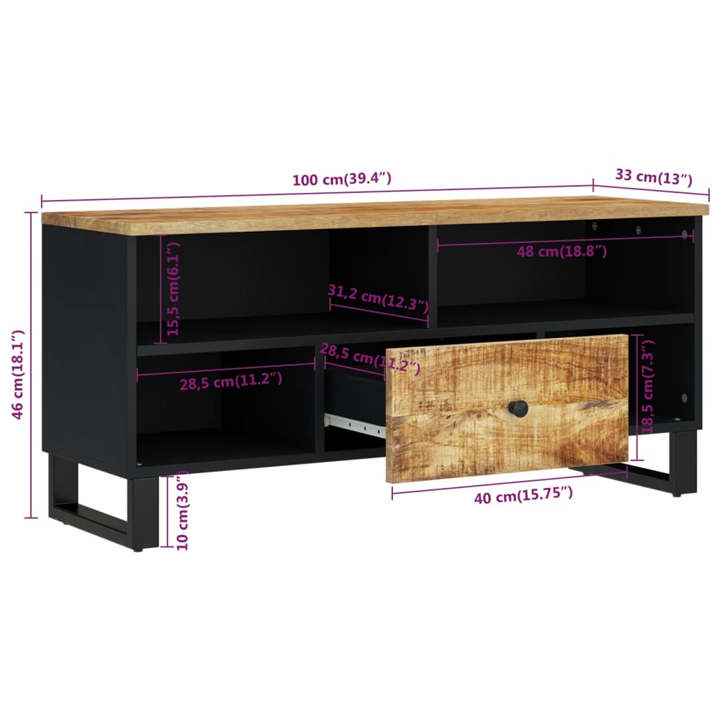 TV cabinet, 100x33x46cm, mango/engineered wood