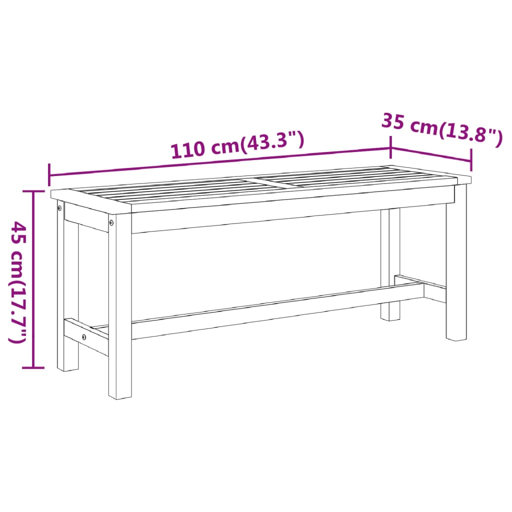 Garden bench, 110x35x45cm, solid acacia wood