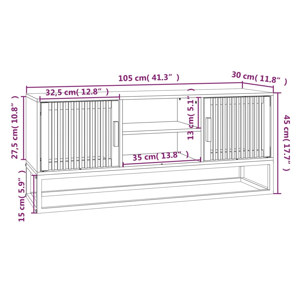 TV cabinet, 105x30x45cm, treated wood/iron