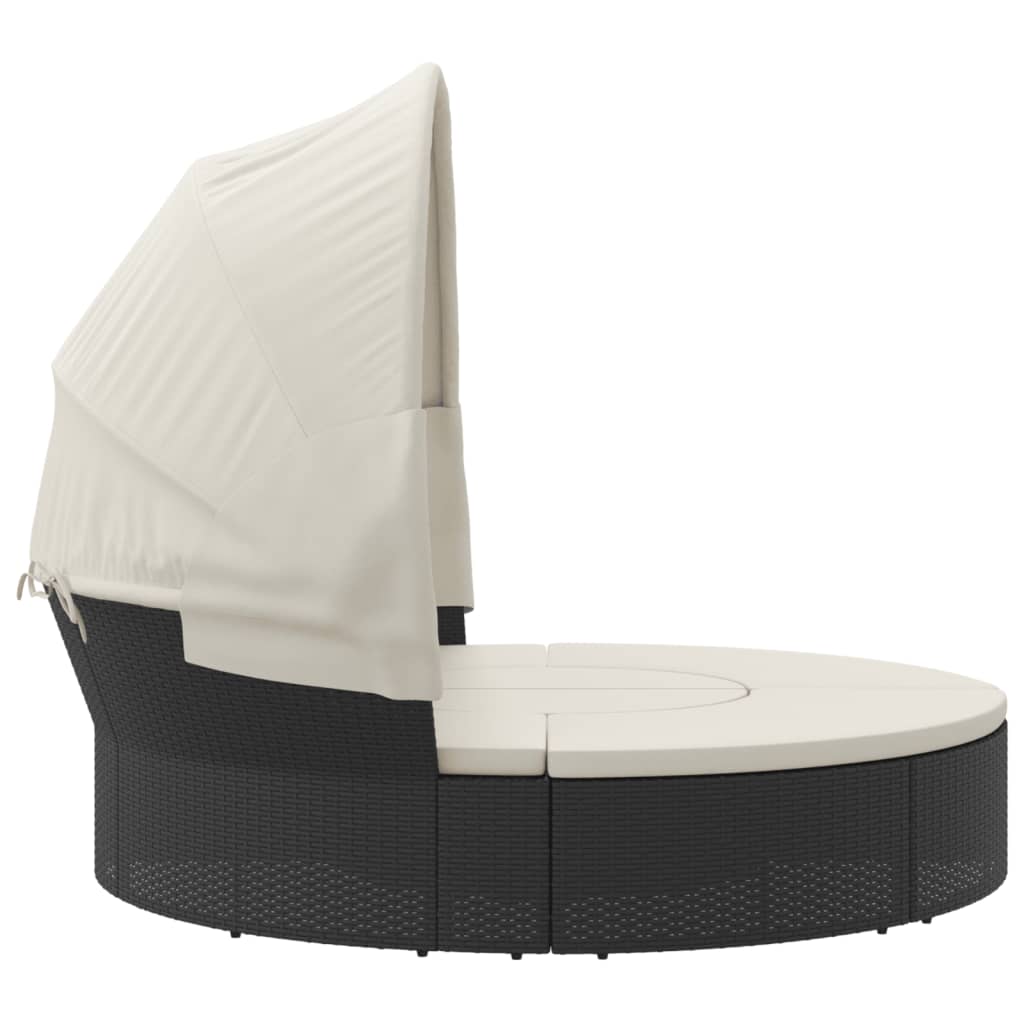 Outdoor lounge bed with canopy/cushions, black, PE rattan