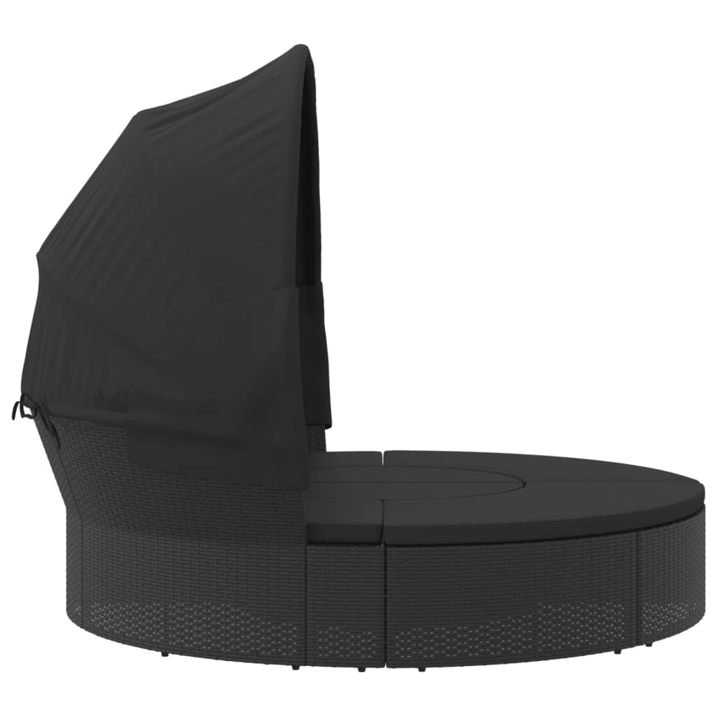 Outdoor lounge bed with canopy/cushions, black, PE rattan
