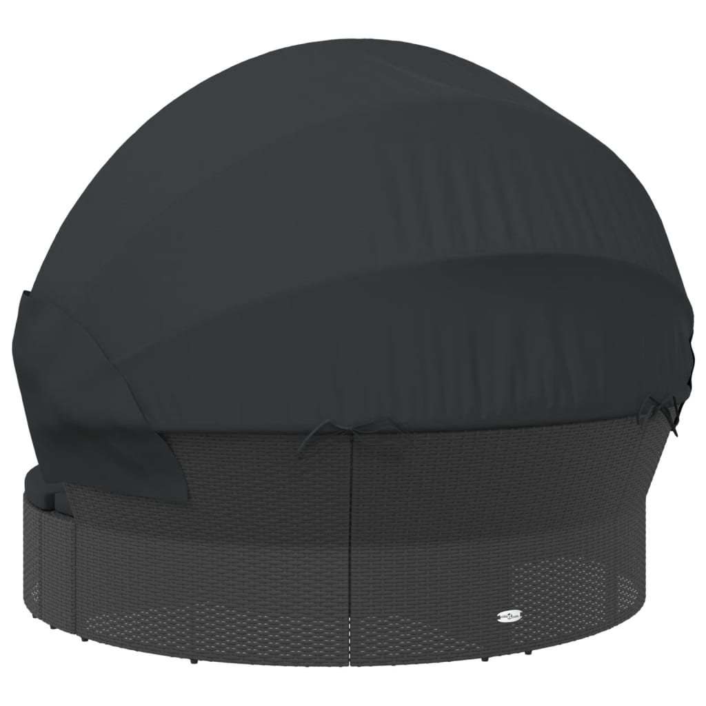 Outdoor lounge bed with canopy/cushions, black, PE rattan