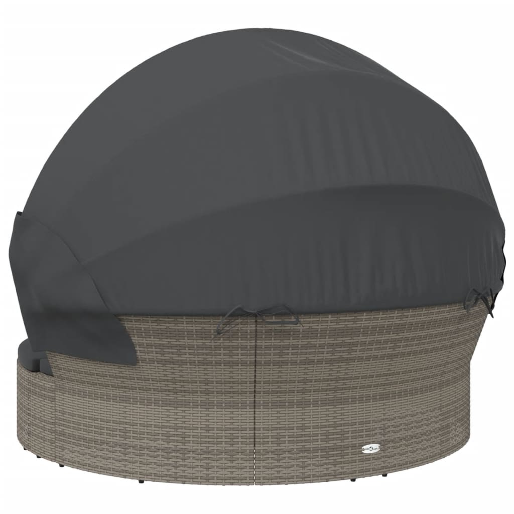 Outdoor sun lounger with canopy/cushions, grey, PE rattan