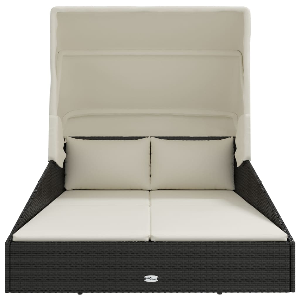 Sun Lounger with Canopy, Black, 200x114x128cm, Polyrattan